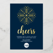 Cheers Snowflake Business Greeting Navy Blue Folie Feestdagenkaart (Voorkant)