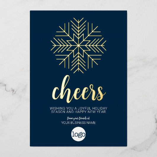Cheers Snowflake Business Greeting Navy Blue Folie Feestdagenkaart (Voorkant)