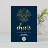 Cheers Snowflake Business Greeting Navy Blue Folie Feestdagenkaart (Staand Voorkant)