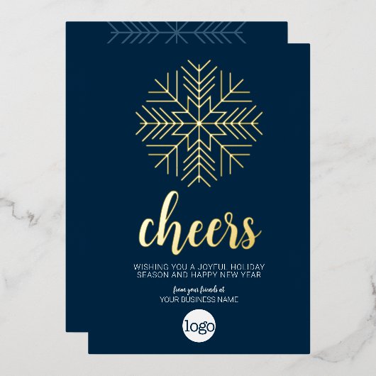Cheers Snowflake Business Greeting Navy Blue Folie Feestdagenkaart (Voorkant / Achterkant)