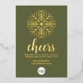 Cheers Snowflake Zakelijke Groet - Groen Goud Folie Feestdagenkaart (Voorkant)