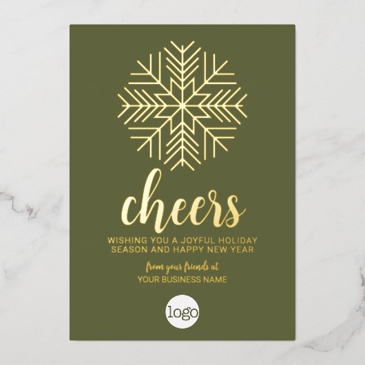 Cheers Snowflake Zakelijke Groet - Groen Goud Folie Feestdagenkaart (Voorkant)