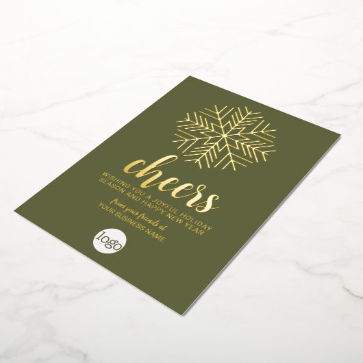 Cheers Snowflake Zakelijke Groet - Groen Goud Folie Feestdagenkaart (Gedraaid)