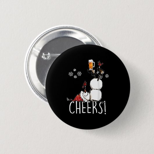 Cheers Snowman Beer en Wine Kerstmis Ronde Button 5,7 Cm (Voorkant /achterkant)
