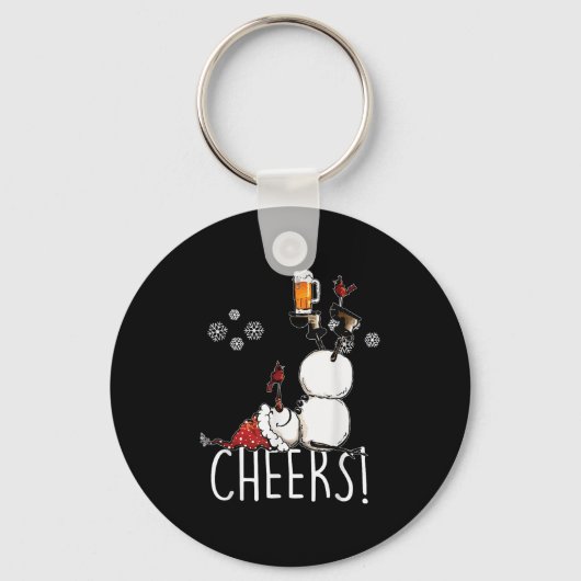 Cheers Snowman Beer en Wine Kerstmis Sleutelhanger (Voorkant)