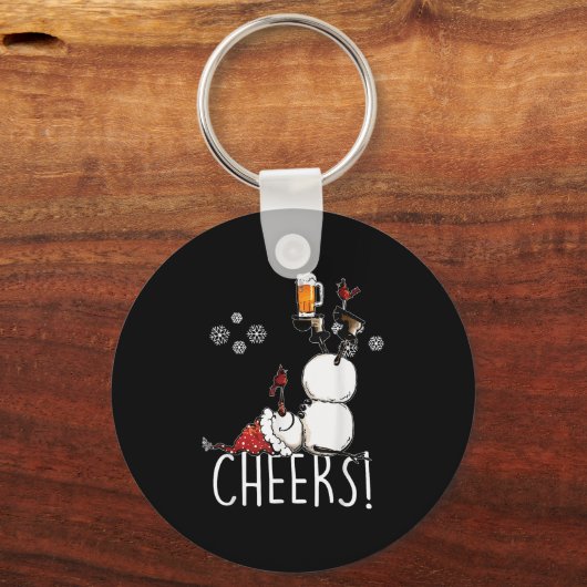 Cheers Snowman Beer en Wine Kerstmis Sleutelhanger (Voorkant)