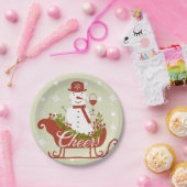 Cheers Snowman met wijn en kerstfeest Papieren Bordje (Feest)