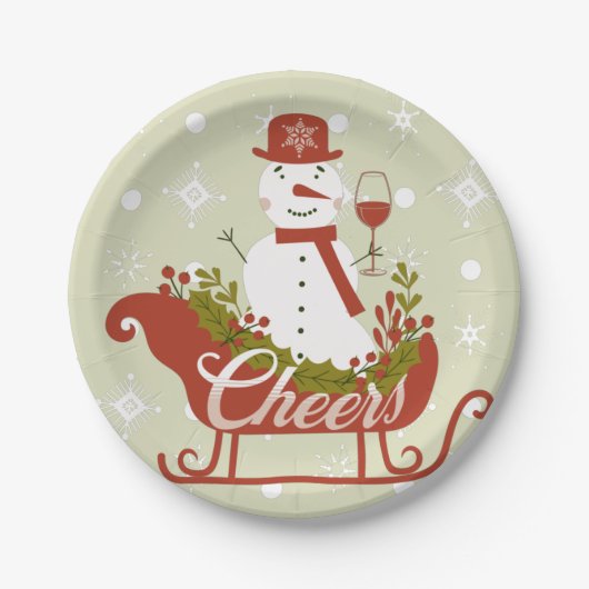 Cheers Snowman met wijn en kerstfeest Papieren Bordje (Voorkant)