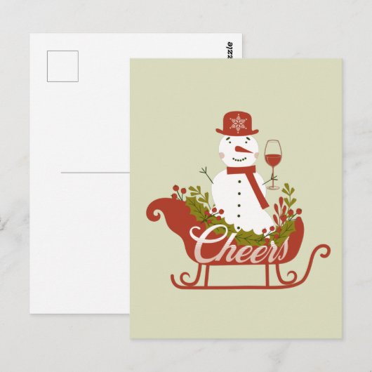 Cheers Snowman met wijn en kerstmis Briefkaart (Voorkant / Achterkant)
