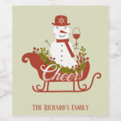 Cheers Snowman met wijn en kerstmis Wijn Etiket (Enkel label)