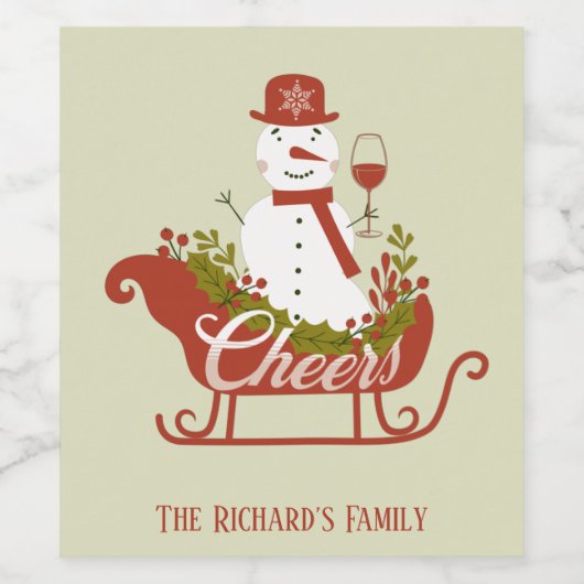 Cheers Snowman met wijn en kerstmis Wijn Etiket (Enkel label)