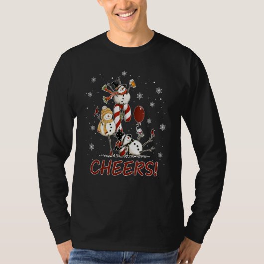 Cheers Snowman Shirt Beer Kerstwijn L (Voorkant)