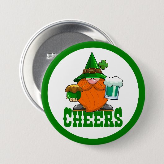 Cheers St. Patrick's Day Leprechaun Ronde Button 7,6 Cm (Voorkant /achterkant)