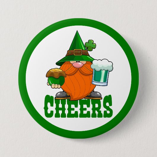 Cheers St. Patrick's Day Leprechaun Ronde Button 7,6 Cm (Voorkant)