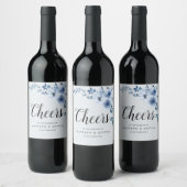 CHEERS | stoffige blauwe bloemenbruiloft Wijn Etiket (Flessen)