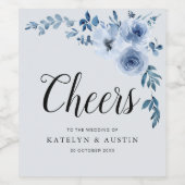 CHEERS | stoffige blauwe bloemenbruiloft Wijn Etiket (Enkel label)
