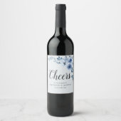 CHEERS | stoffige blauwe bloemenbruiloft Wijn Etiket (Voorkant)