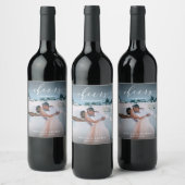 Cheers Stylish White Script Photo Wedding Wijn Etiket (Flessen)