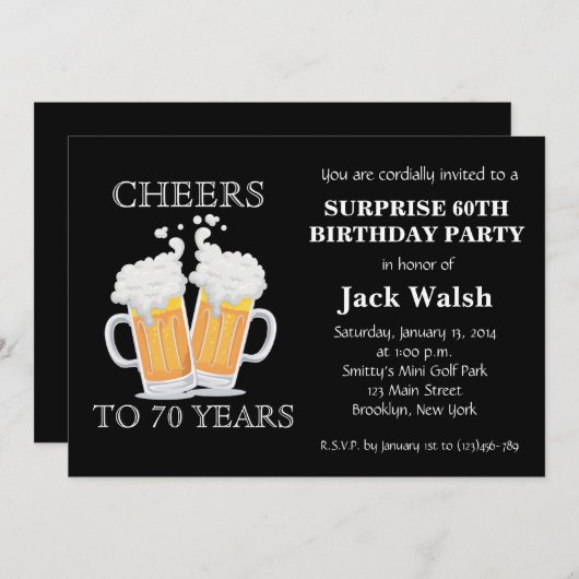 Cheers Surprise 70ste verjaardag uitnodigingen (Voorkant / Achterkant)