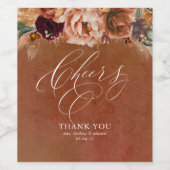 Cheers Terracotta Floral Wedding Favors Wijn Etiket (Enkel label)