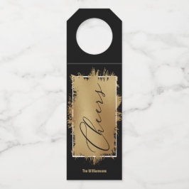 CHEERS Text Gold Foil op zwart Flessenhanger