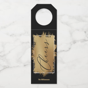 CHEERS Text Gold Foil op zwart Flessenhanger