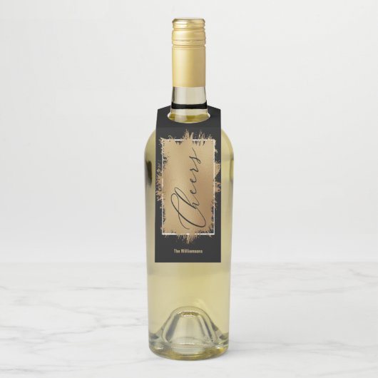 CHEERS Text Gold Foil op zwart Flessenhanger (Op fles)