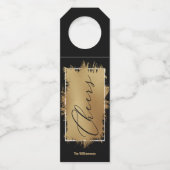 CHEERS Text Gold Foil op zwart Flessenhanger (Voorkant)