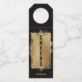 CHEERS Text Gold Foil op zwart Flessenhanger