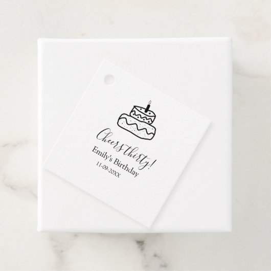 Cheers thirty birthday cake black scribble hand bedankjes labels (In situ)