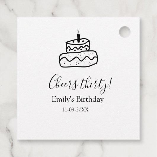 Cheers thirty birthday cake black scribble hand bedankjes labels (Achterkant)