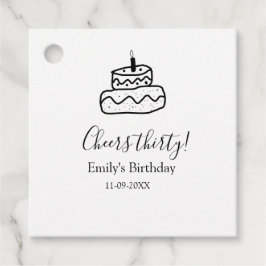 Cheers thirty birthday cake black scribble hand bedankjes labels