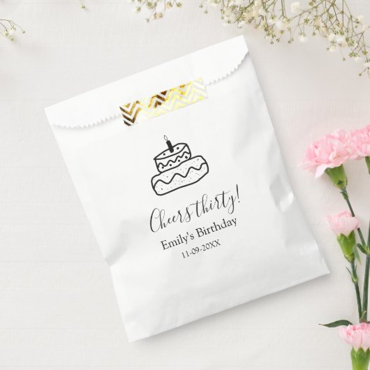 Cheers thirty birthday cake black scribble hand bedankzakje (Gezegeld)