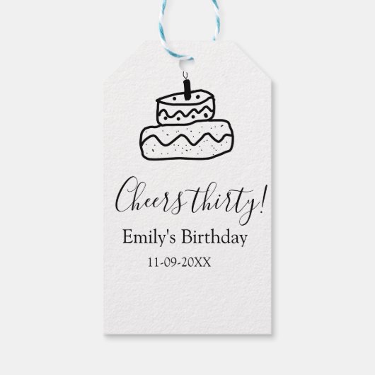 Cheers thirty birthday cake black scribble hand cadeaulabel (Achterkant)