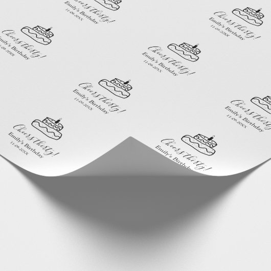 Cheers thirty birthday cake black scribble hand cadeaupapier (Hoek)