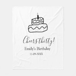 Cheers thirty birthday cake black scribble hand fleece deken