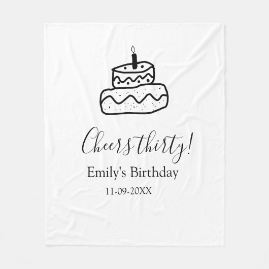 Cheers thirty birthday cake black scribble hand fleece deken (Voorkant)