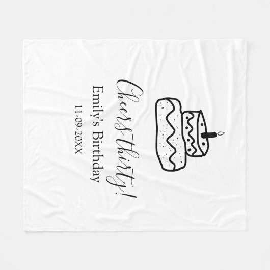 Cheers thirty birthday cake black scribble hand fleece deken (Voorkant (Horizontaal))