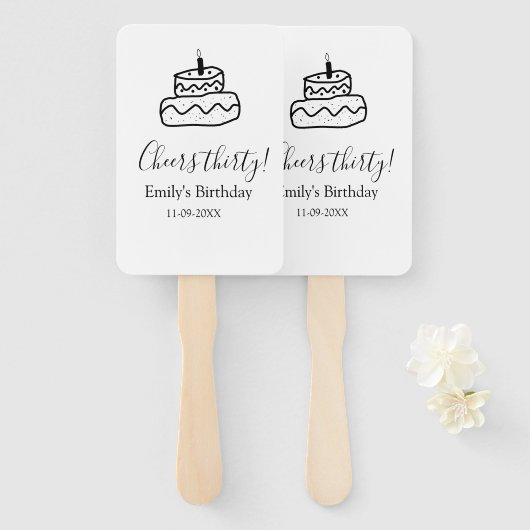 Cheers thirty birthday cake black scribble hand handwaaier (Voorkant en achterkant)