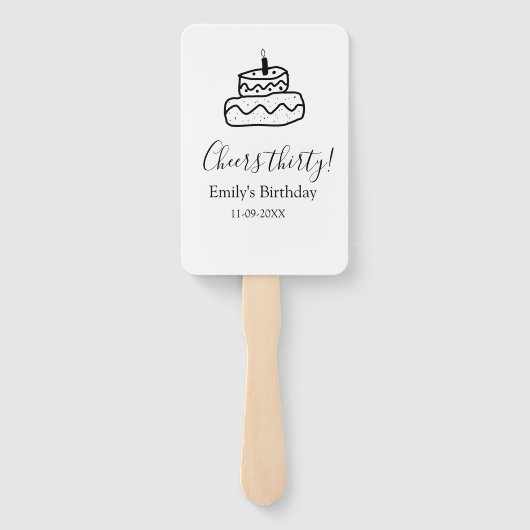 Cheers thirty birthday cake black scribble hand handwaaier (Achterkant)