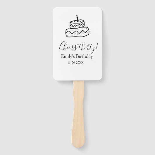 Cheers thirty birthday cake black scribble hand handwaaier (Voorkant)