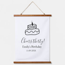 Cheers thirty birthday cake black scribble hand hangend wandkleed