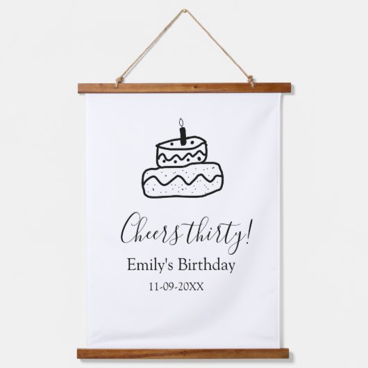 Cheers thirty birthday cake black scribble hand hangend wandkleed (Voorkant)