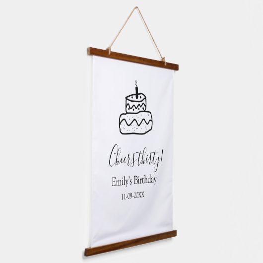 Cheers thirty birthday cake black scribble hand hangend wandkleed (Gebogen)