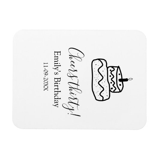 Cheers thirty birthday cake black scribble hand magneet (Horizontaal)