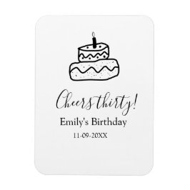 Cheers thirty birthday cake black scribble hand magneet