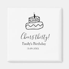 Cheers thirty birthday cake black scribble hand magneet