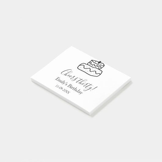 Cheers thirty birthday cake black scribble hand post-it® notes (Schuin)