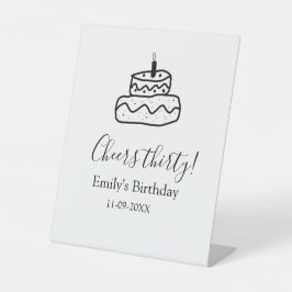 Cheers thirty birthday cake black scribble hand reclamebord met voetstuk