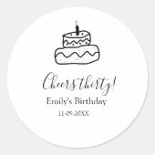 Cheers thirty birthday cake black scribble hand ronde sticker (Voorkant)